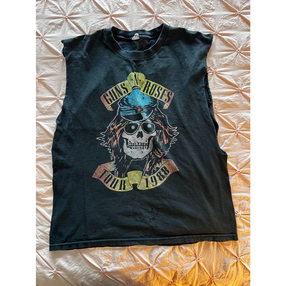 Tops - Unisex Musle Graphic Tank Top Guns & Roses Tour 1988 Black Size M/L